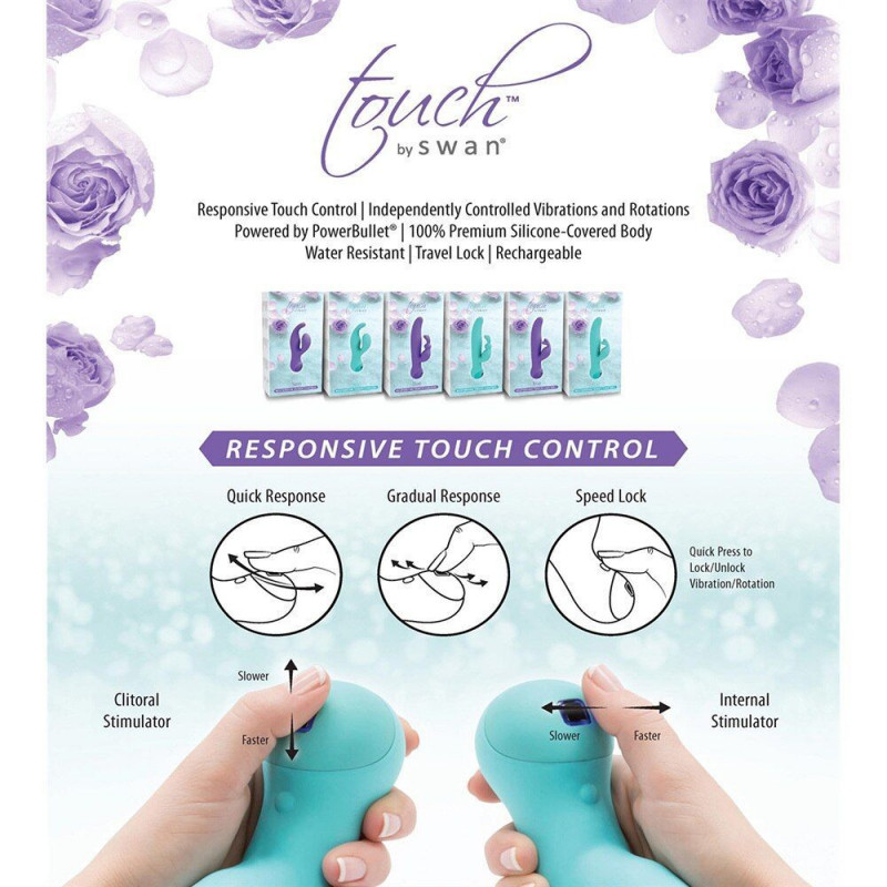 Вібратор-кролик Swan Solo Teal у розетці для зарядки, демонстрація зарядного пристрою