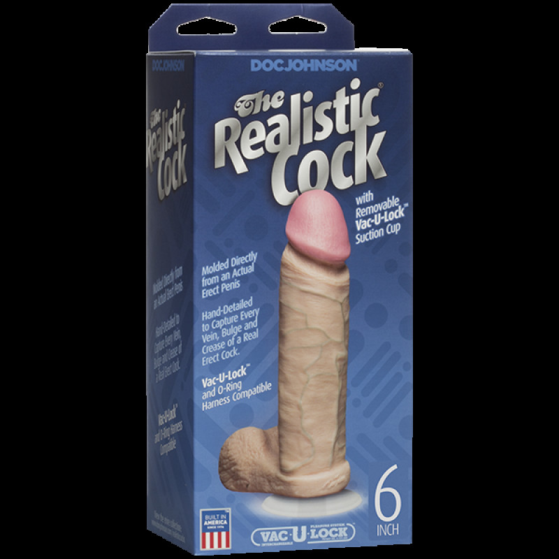 Упаковка фалоімітатора Doc Johnson Realistic Cock 6 дюймів, білий ПВХ