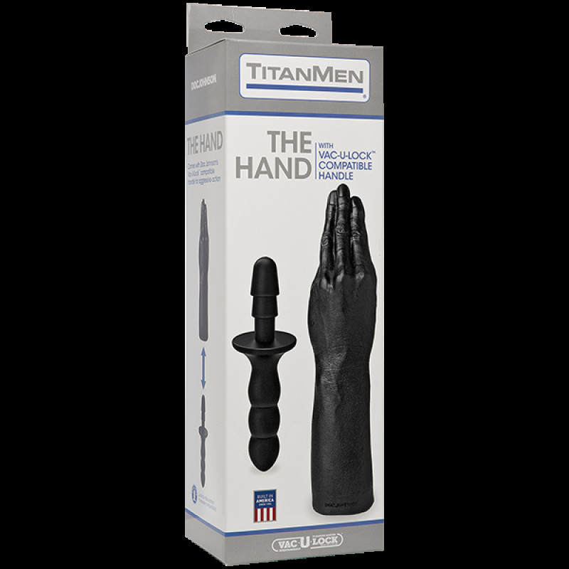Рука для фістингу Doc Johnson Titanmen The Hand з Vac-U-Lock, вид збоку, демонструє сумісність з тримачем