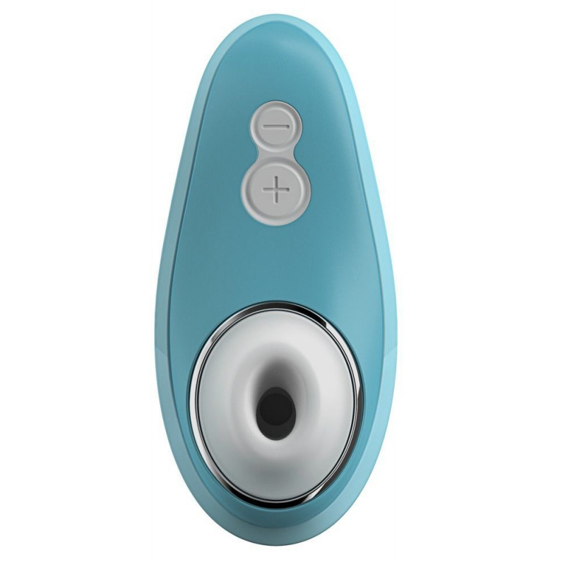 Вакуумний кліторальний стимулятор Womanizer Liberty Blue збоку, демонструючи ергономічну форму та кнопки керування