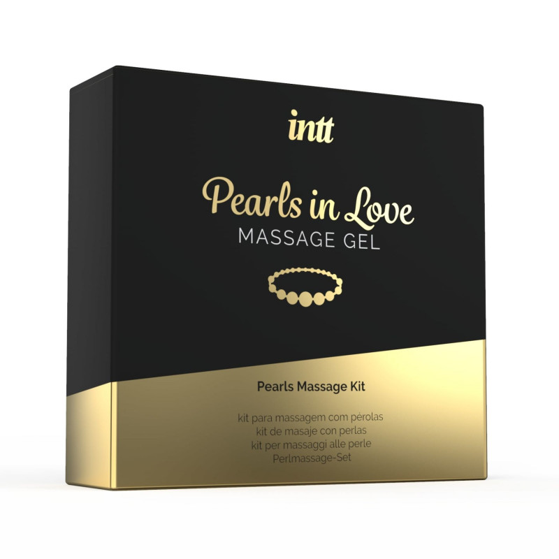 Упаковка набору для перлинного масажу Intt Pearls in Love, що містить намисто та силіконовий масажний гель, готова для подарунка