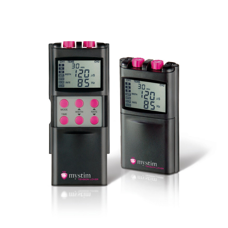 Упаковка електростимулятора Mystim Tension Lover, біла коробка з логотипом бренду Mystim та зображенням пристрою