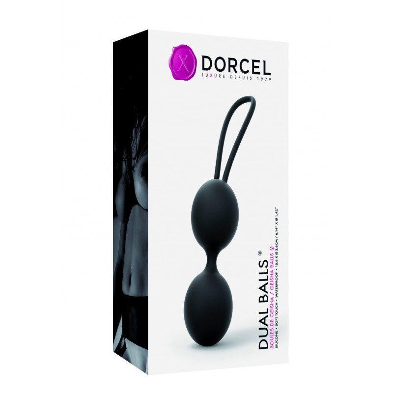 Упаковка вагінальних кульок Dorcel Dual Balls Black, демонстрація комплекту