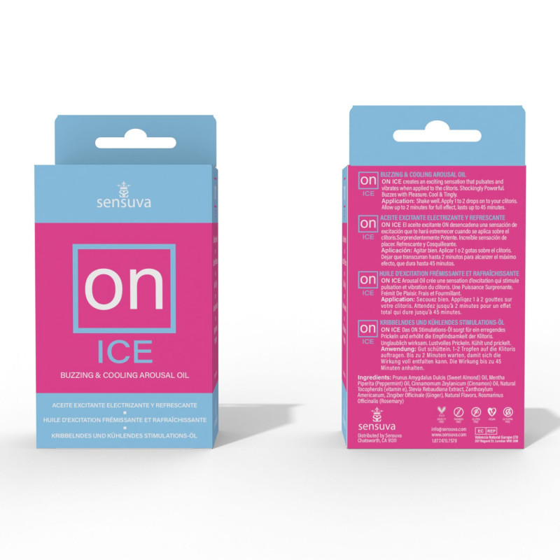 Упаковка збуджувальних крапель Sensuva ON Arousal Oil for Her Ice (5 мл) охолоджувальні, вигляд збоку