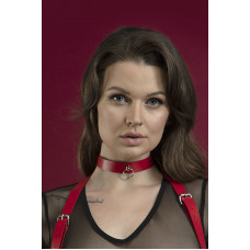 Чокер з кільцем Feral Feelings червоний, натуральна шкіра — Keks-Hub