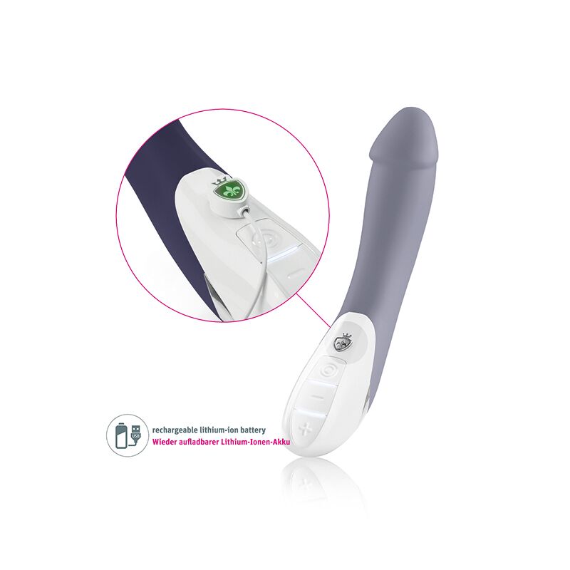 Вібратор Mystim Terrific Truman Blue в розгорнутому вигляді, показує обидва мотори.