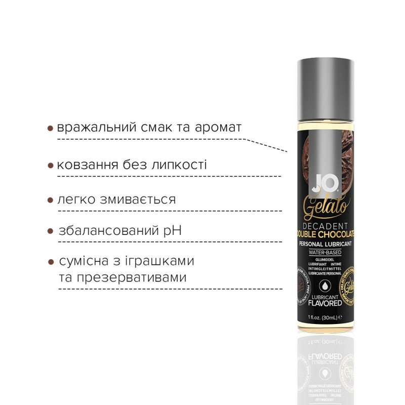 JO GELATO Double Chocolate: стильна упаковка лубриканту на водній основі, з логотипом бренду JO