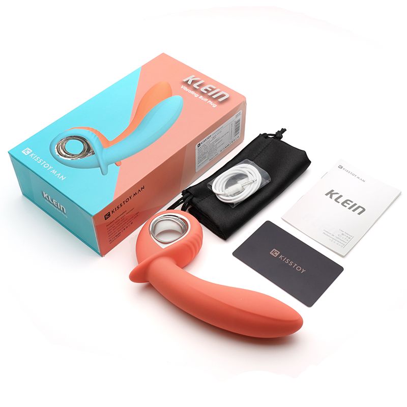 Анальний вібратор KISTOY Klein Orange, показаний разом з іншими товарами бренду KISSTOY