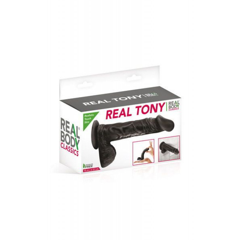 Упаковка фалоімітатора Real Body Real Tony Black TPE 3,5 см