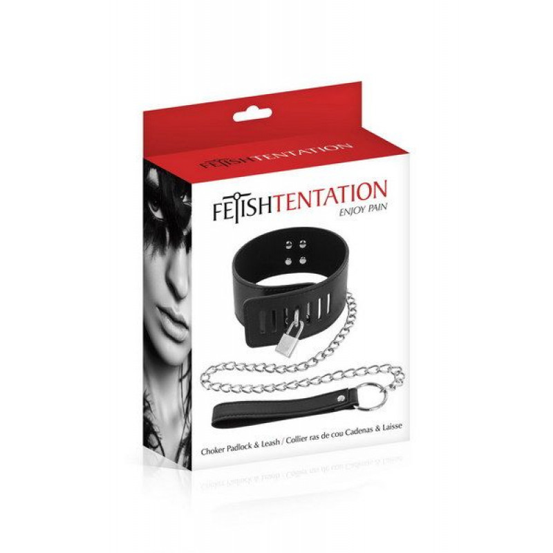 Нашийник Fetish Tentation Padlock and Leash, вид збоку, демонстрація м'якої текстури шкіри