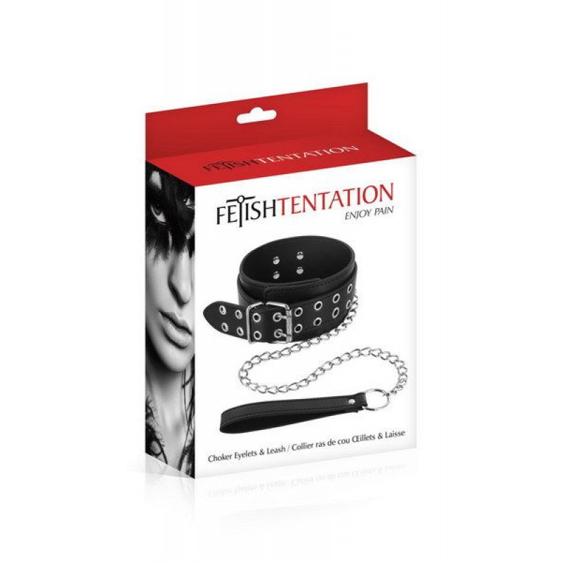 Нашийник з повідцем Fetish Tentation Eyalets and Leash - текстура матеріалу та деталі збоку, якісний пошив