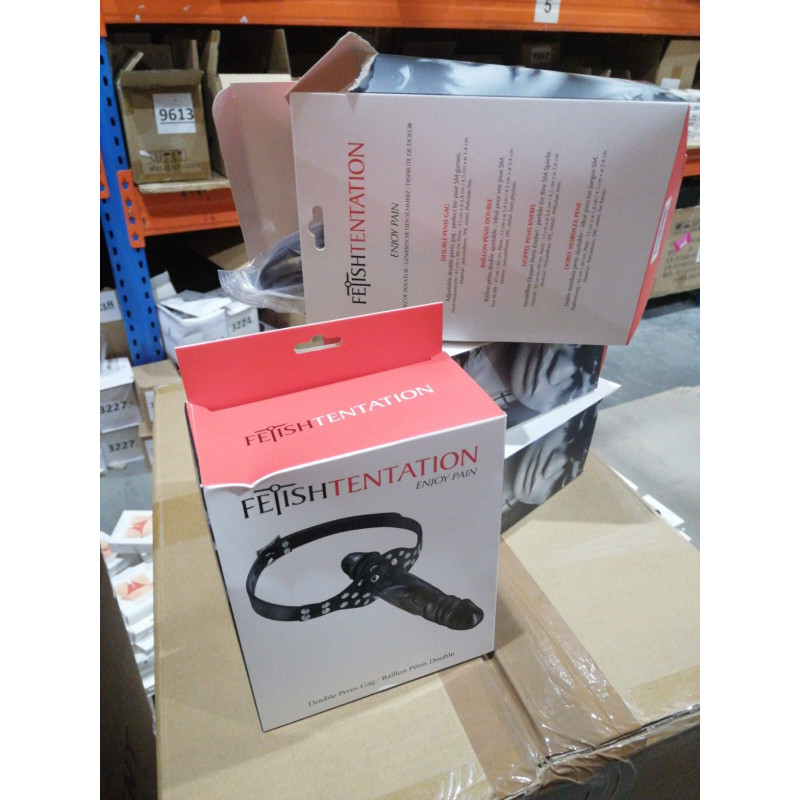 Кляп подвійний фалоімітатор Fetish Tentation, м'ята упаковка, вид збоку