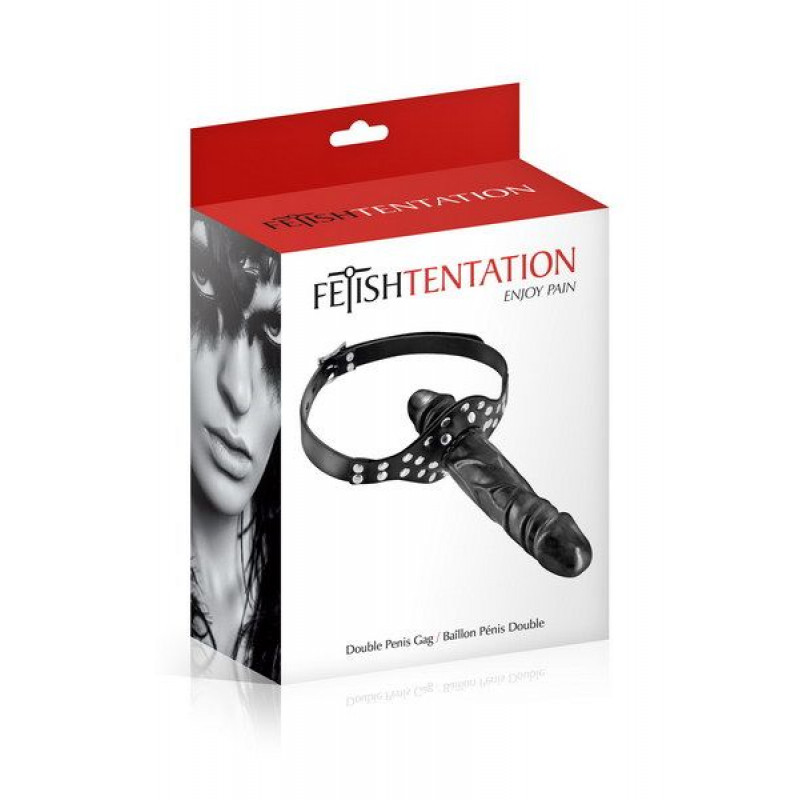 Кляп Fetish Tentation Double Penis Gag: детальний вигляд збоку, демонстрація розміру фалоімітаторів