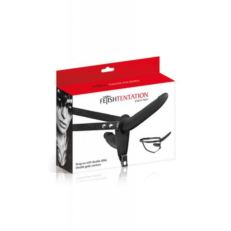 Упаковка подвійного страпона Fetish Tentation Strap-On чорний - презентабельний вигляд