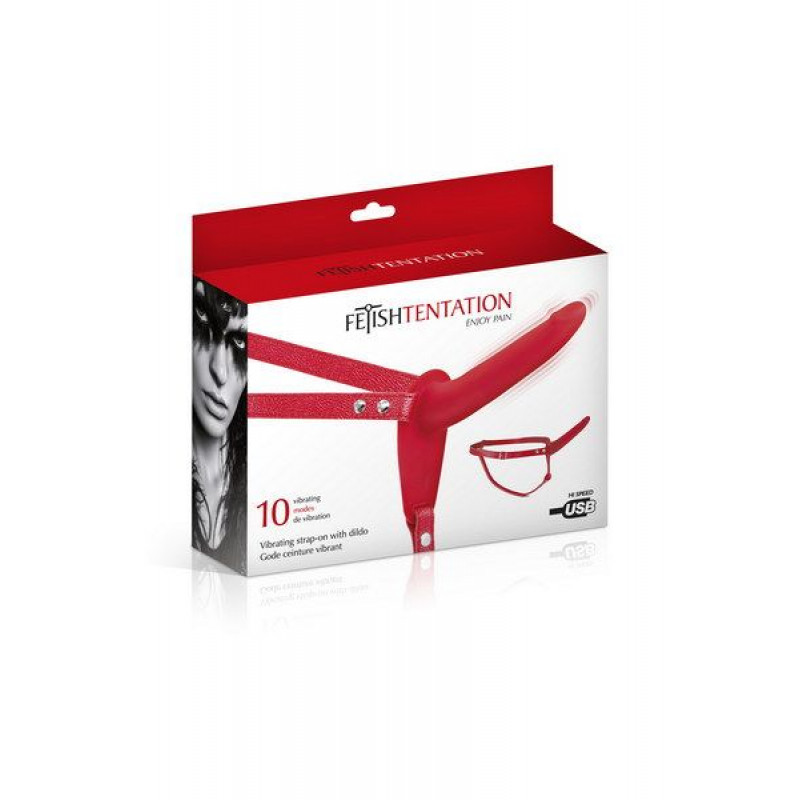 Упаковка страпона з вібрацією Fetish Tentation Червоний, бренд та комплектація