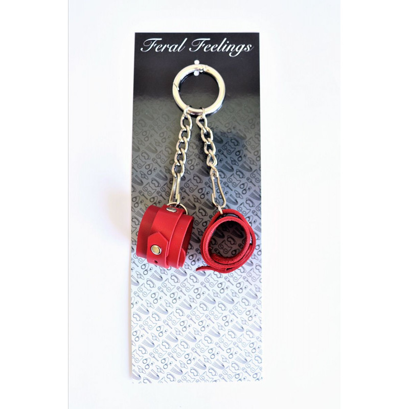 Червоний брелок наручники Feral Feelings - вид збоку, металеві деталі