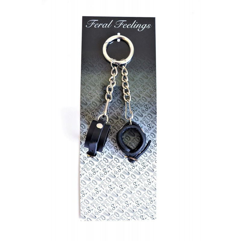 Брелок наручники Feral Feelings чорний – вигляд збоку, демонструє деталі металевої конструкції