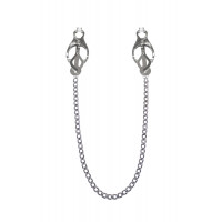 Затискачі для сосків з ланцюжком Feral Feelings Clover nipple clamps, срібло/білий