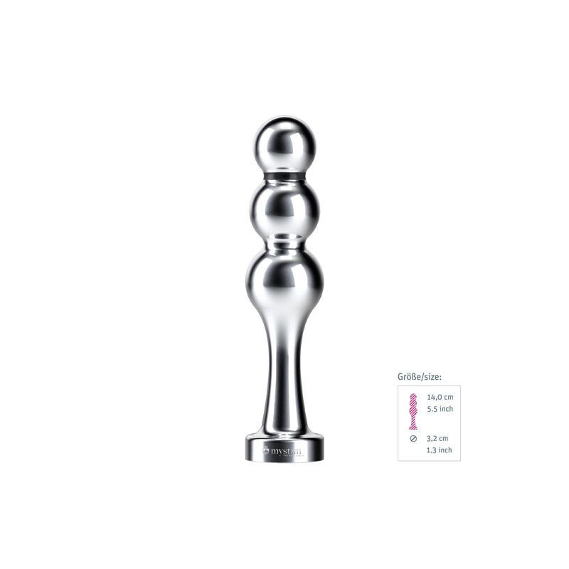 Упаковка металевого ділдо Mystim Bold Boris, стильний дизайн, інформація про товар