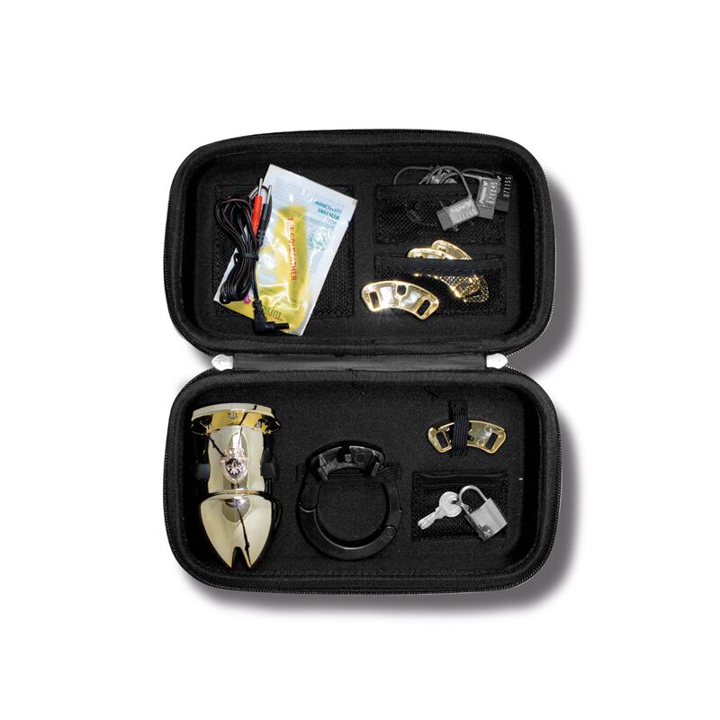 Клітка для члена Mystim Pubic Enemy No 1 - Gold Edition, на тілі, ефект розкоші