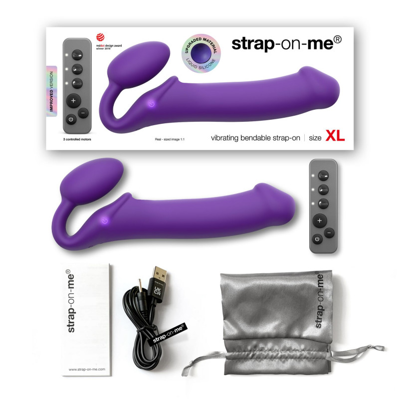 Безремінний страпон Strap-On-Me Вібраційний Фіолетовий XL – демонстрація гнучкості матеріалу