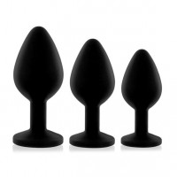 Набір силіконових анальних пробок із кристалом RIANNE S Booty Plug Set Black, діаметр 3,2см, 3,5см, 4,2см