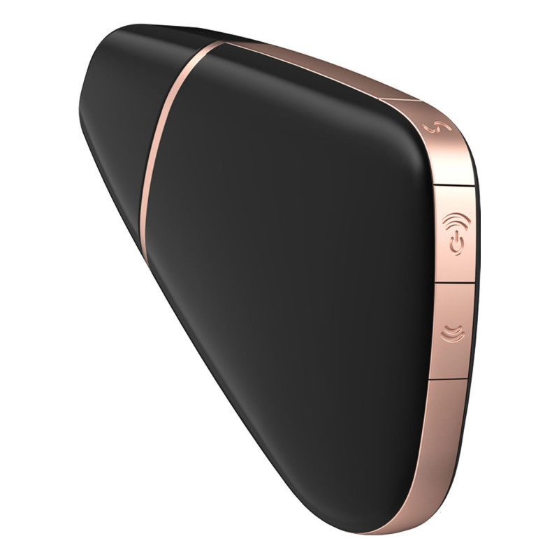 Упаковка вакуумного кліторального стимулятора Satisfyer Love Triangle Black, чорна коробка