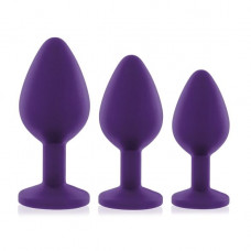 Набір анальних пробок RIANNE S Booty Plug Set Purple силіконовий з кристалом, діам. 3,2см, 3,5см, 4,2см — Keks-Hub
