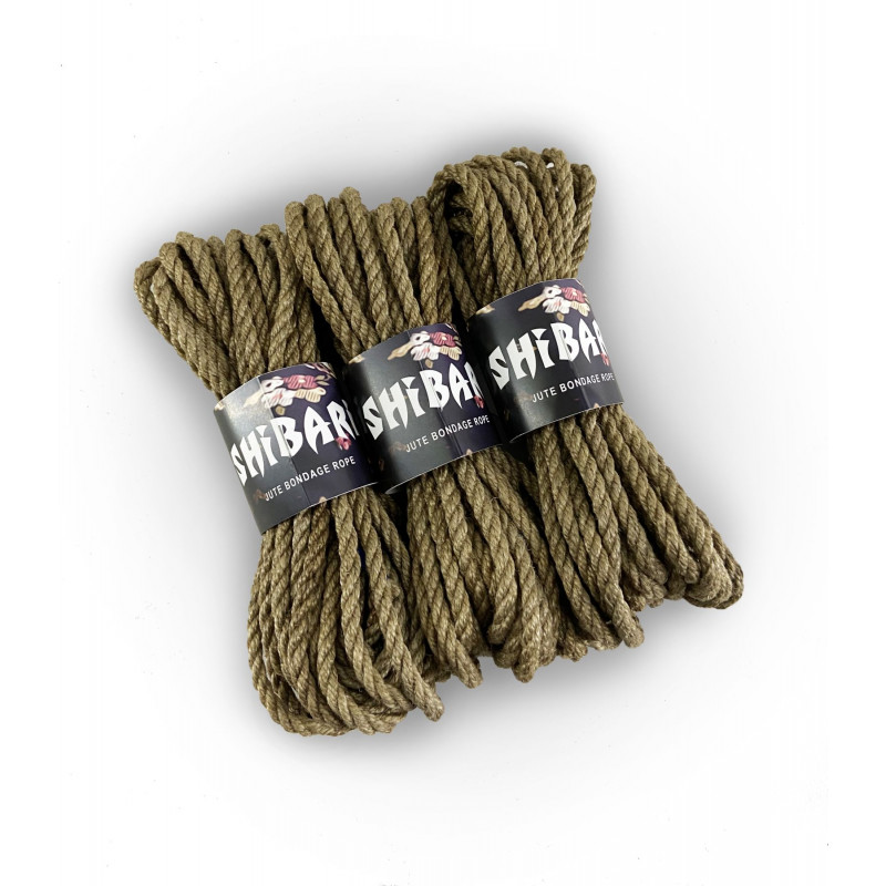 Сіра джутова мотузка Feral Feelings Shibari Rope 8 м, вид збоку з позначкою довжини
