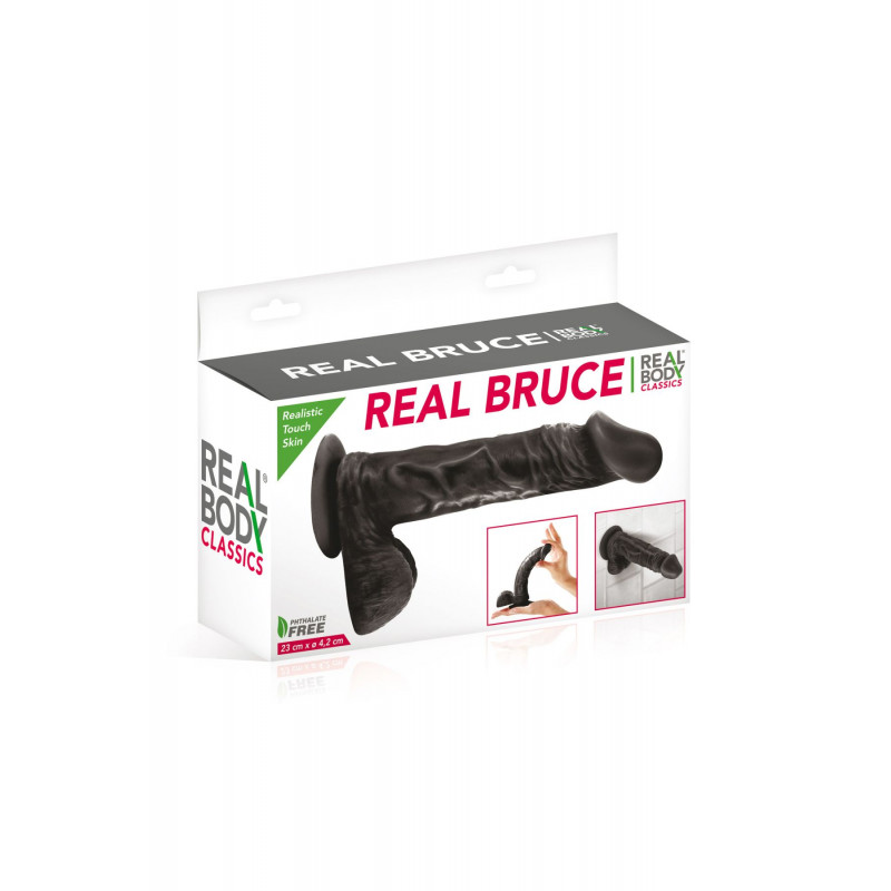 Фалоімітатор Real Body Real Bruce Black TPE, вигляд збоку, деталі анатомічної форми