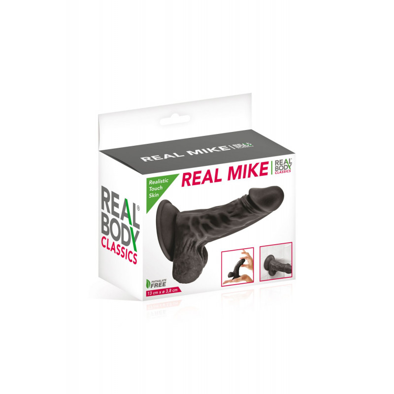 Фалоімітатор Real Body Real Mike Black, вигляд збоку, TPE, діаметр 3,8 см