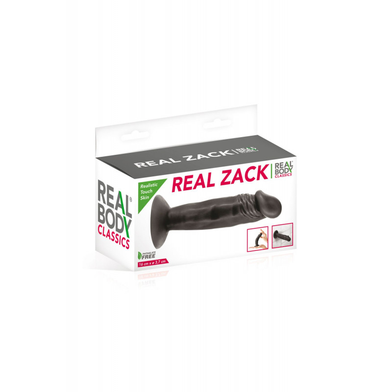 Фалоімітатор Real Body Real Zack Black TPE 3,7 см з присоскою - вид збоку, деталі анатомічної форми