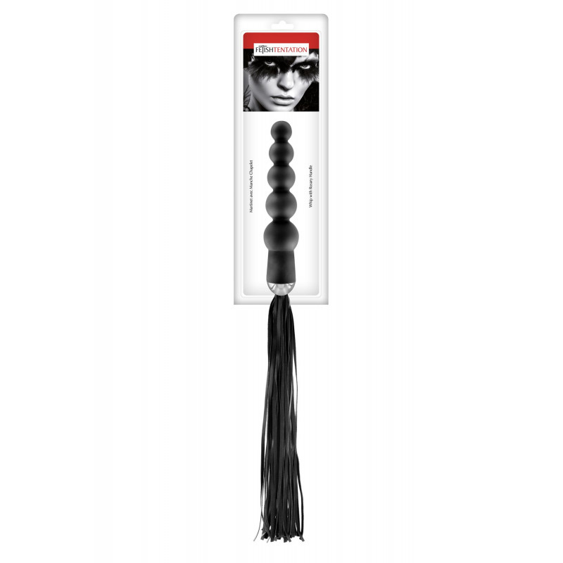 Упаковка флогер з ручкою-анальним намистом Fetish Tentation Whip: стильний брендований бокс, демонстрація комплекту