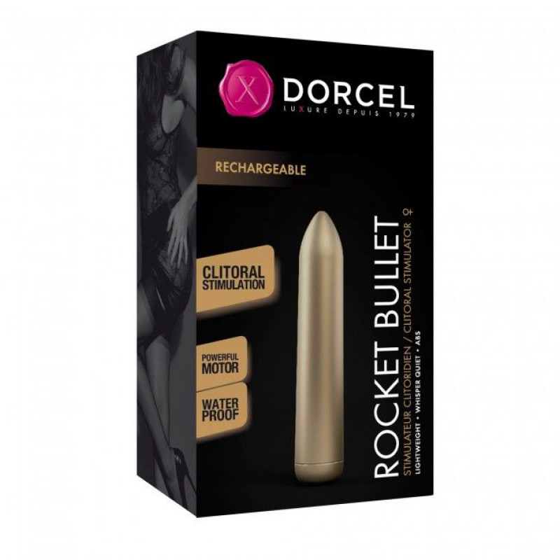 Детальний вигляд кнопки керування та порту зарядки віброкулі Dorcel Rocket Bullet Gold