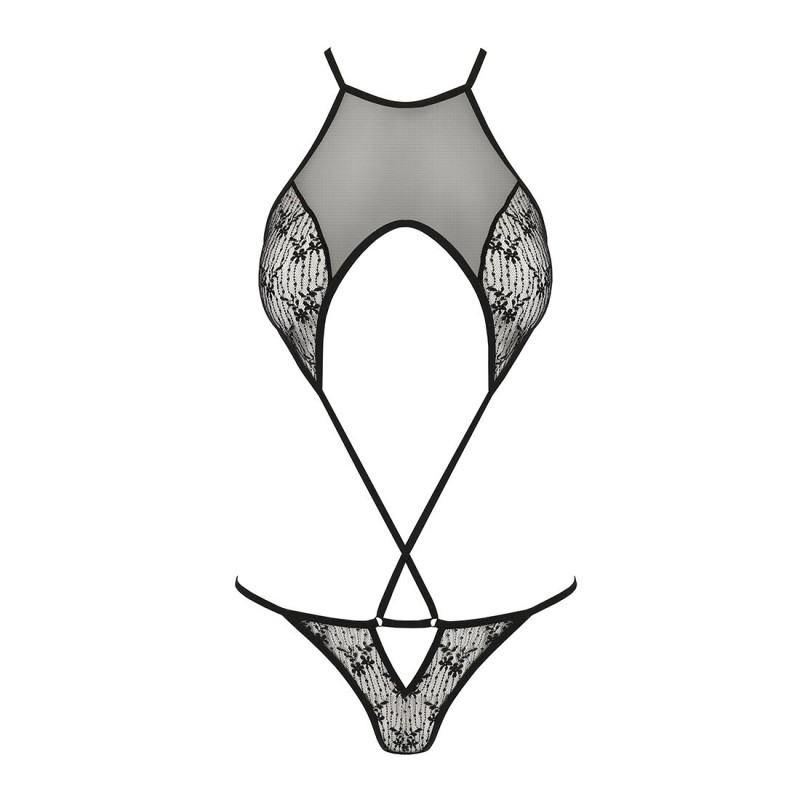 Текстура ажурного чорного боді Passion AZALIA BODY L/XL
