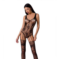 Бодістокінг ажурний Passion BS074 black з імітацією панчіх