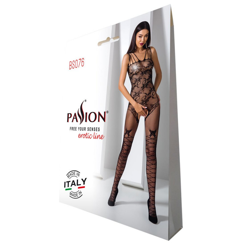 Ажурний бодістокінг Passion BS076 black, вид ззаду, регульовані бретелі, комфорт