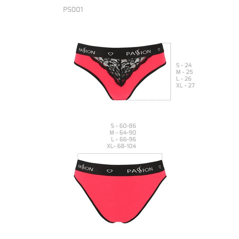 Фронтальний вигляд трусиків Passion PS001 PANTIES XL червоно-чорних з акцентом на резинку