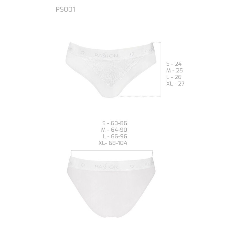 Загальний вигляд комплекту білих трусиків Passion PS001 PANTIES XL: демонстрація деталей дизайну