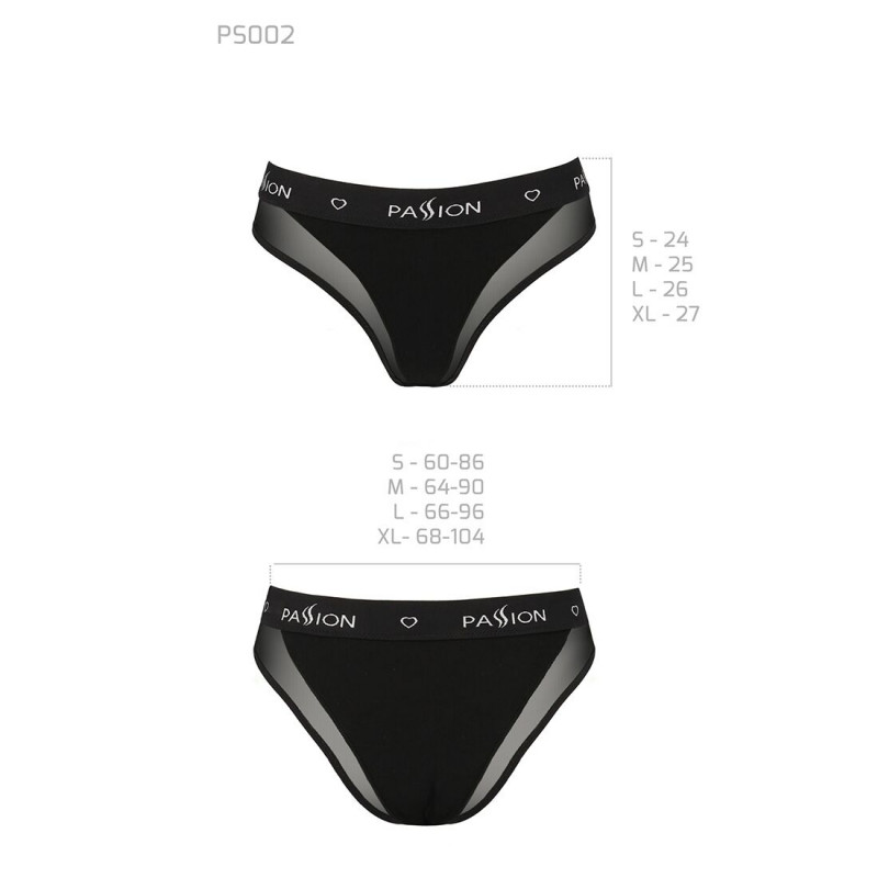 Модель в чорних трусиках Passion PS002 PANTIES XL, демонструючи посадку