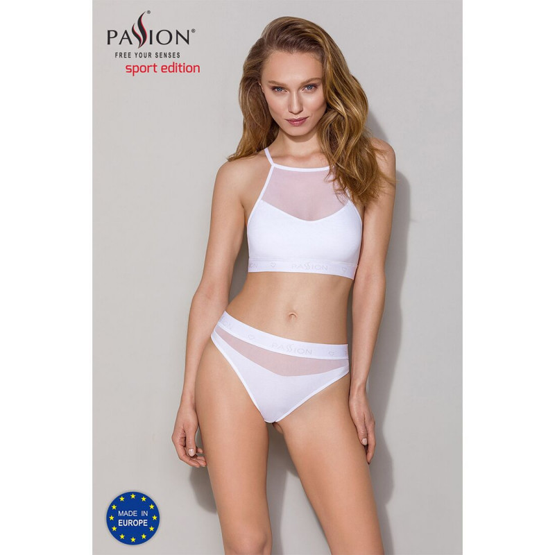 Спортивний топ Passion PS006 TOP M white, текстура тканини та прозора вставка