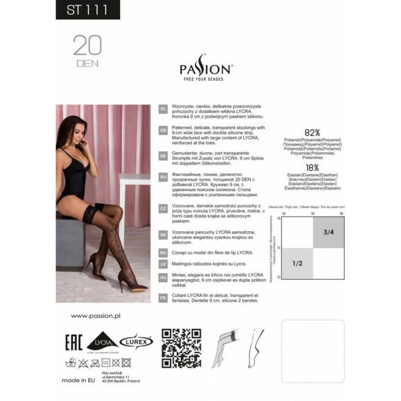 Упаковка чорних панчіх Passion ST111 1/2 (20 den) з ефектом тату, бренд Passion, стиль