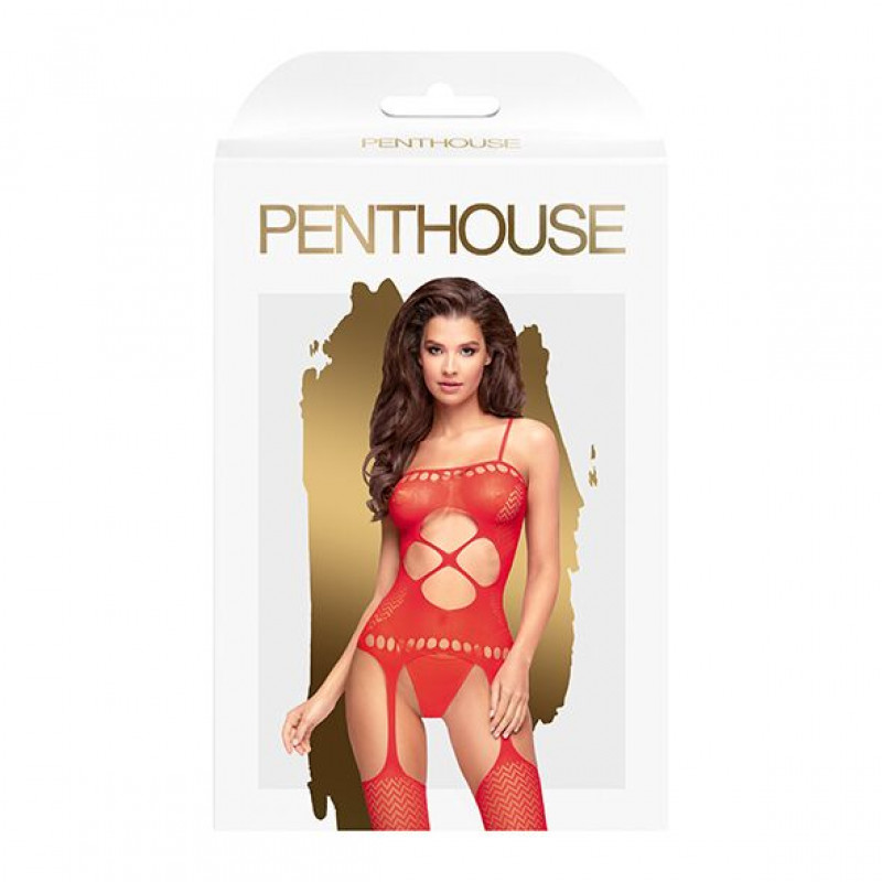 Детальний вид червоного бодістокінгу Penthouse Hot Nightfall S/L, що демонструє текстуру тканини та якість пошиття