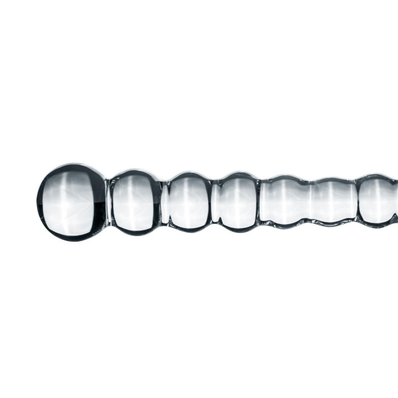 Детальний вигляд кінчика скляного дилдо Gildo Glass Dildo No. 20, що показує його гладку поверхню та інтегровані намистини