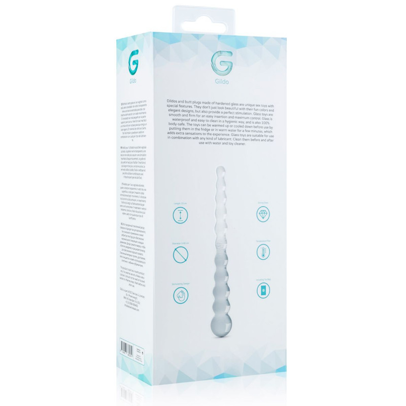 Скляний дилдо Gildo Glass Dildo No. 20 в контексті гри з намистинами, демонструючи його функціональність