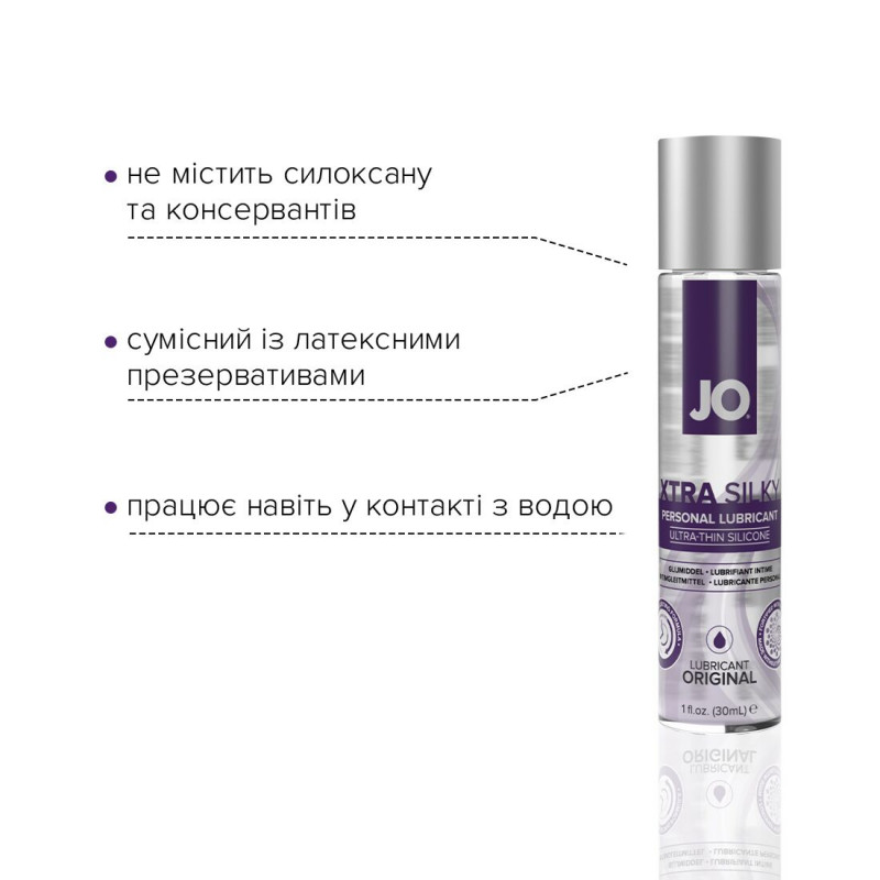 JO Xtra Silky Silicone Лубрикант - вид упаковки спереду
