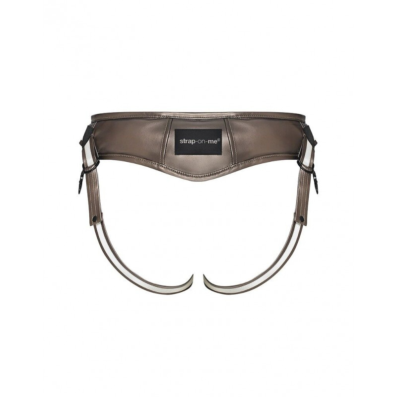 Текстура гладкої шкіри на червоних трусиках для страпону Strap-On-Me Leatherette Harness DESIROUS