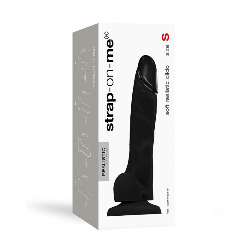 Упаковка фалоімітатора Strap-On-Me SOFT REALISTIC DILDO Black, розмір S, із зазначенням бренду