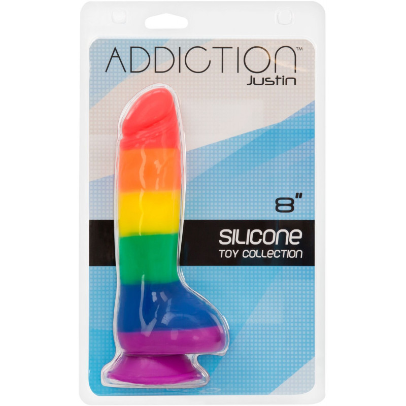 Силіконовий фалоімітатор ADDICTION JUSTIN 8 RAINBOW 20,3 см у комплекті з аксесуарами