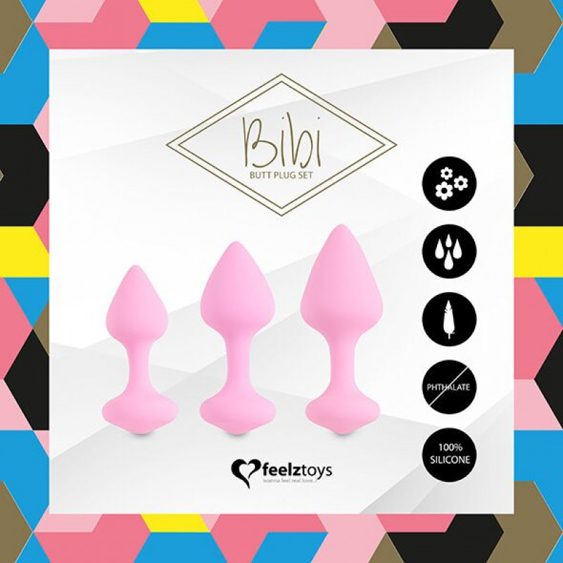 Набір силіконових анальних пробок FeelzToys Bibi Butt Plug Set 3 шт. Рожевий - упаковка